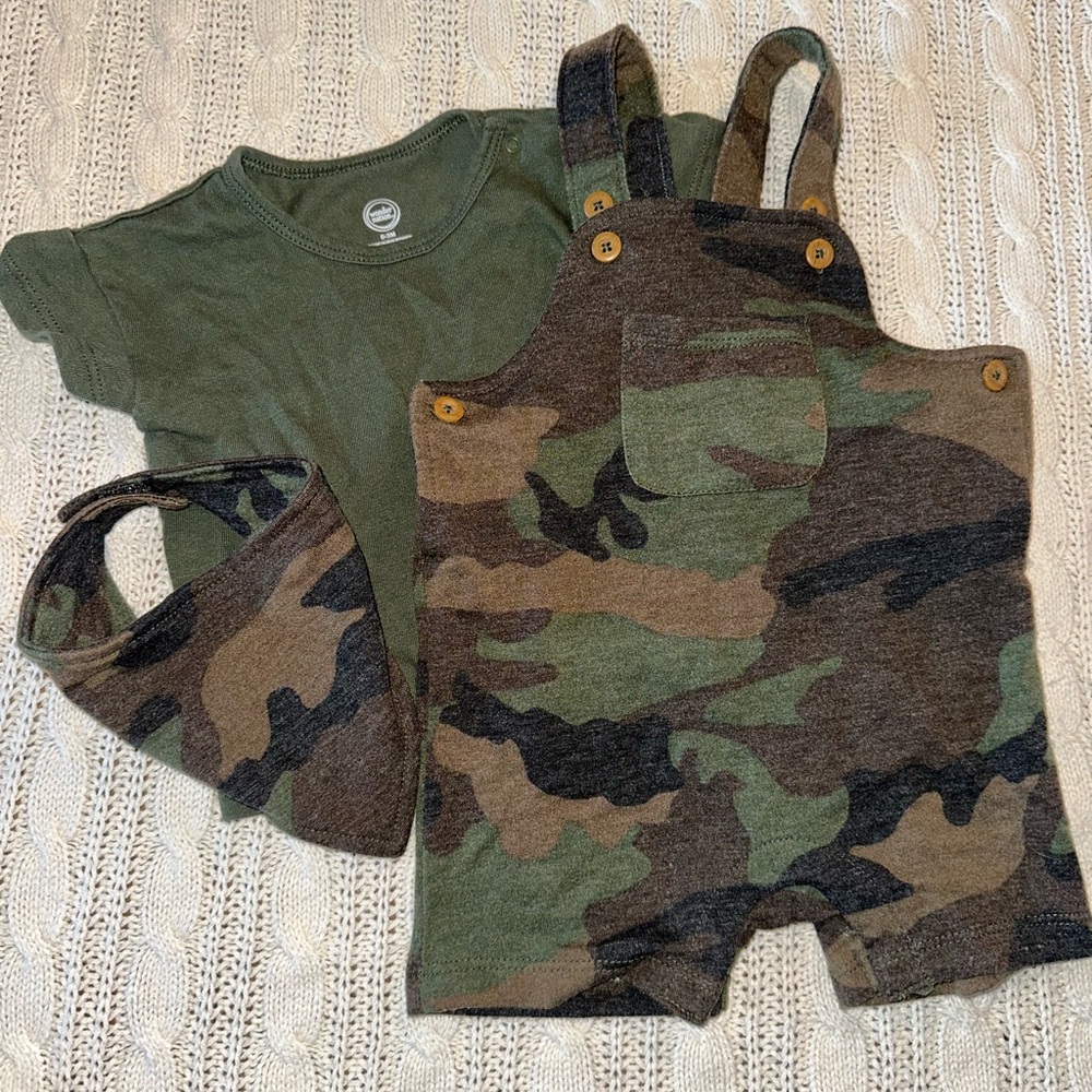 Wonder Nation Green and Brown Camouflage Bib Set